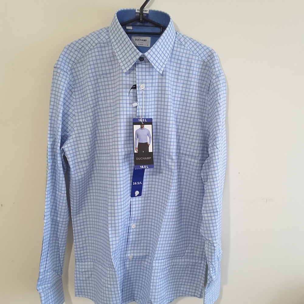 Duchamp Light Blue Grid Dress Shirt